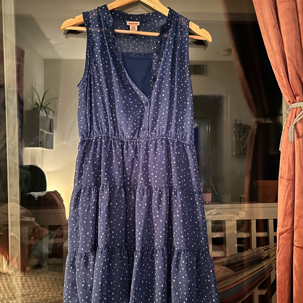 Blue Polka Dot Sleeveless Dress